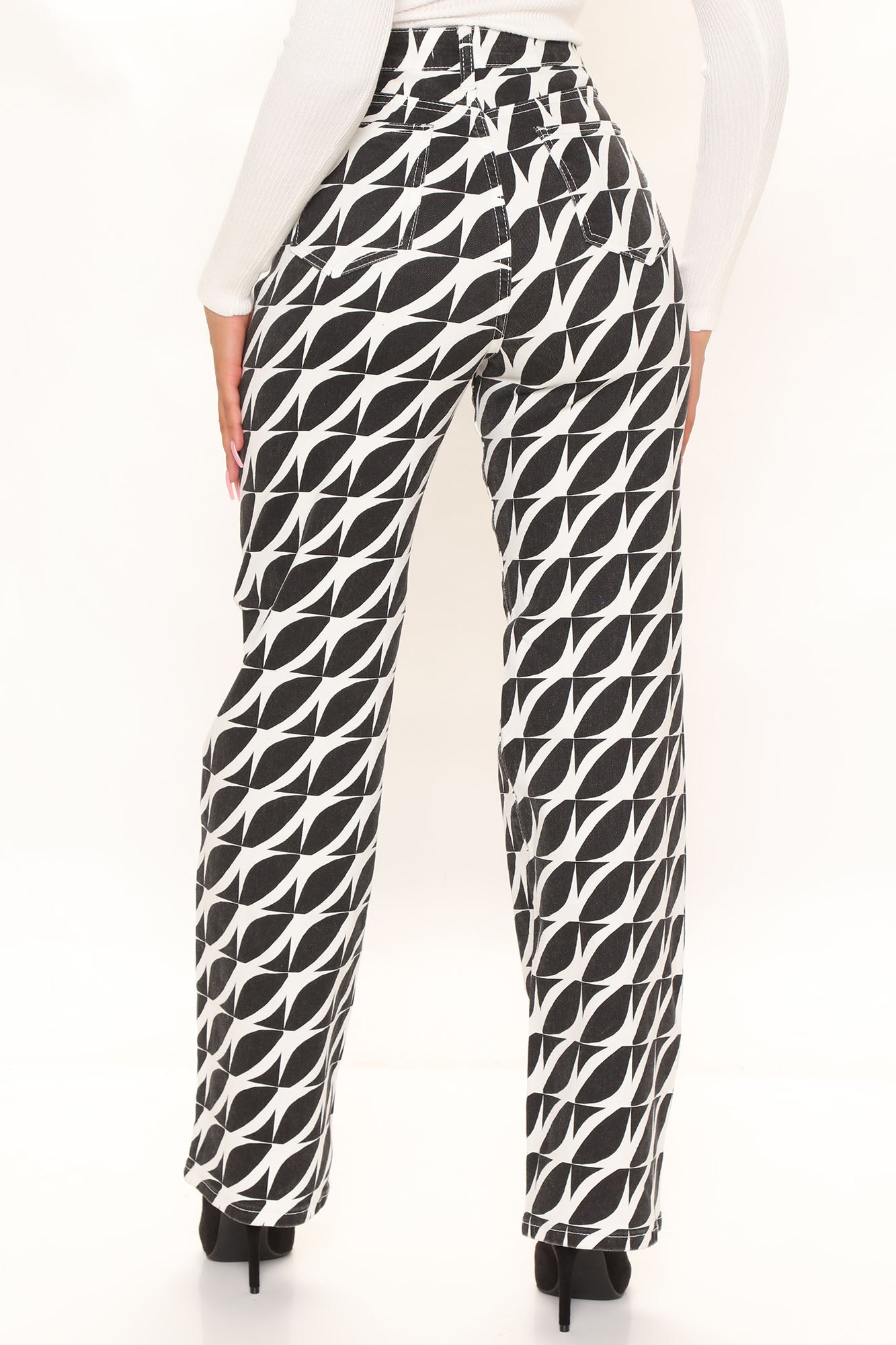 Mod Men Side Split Straight Leg Jeans - White/Black Ins Street