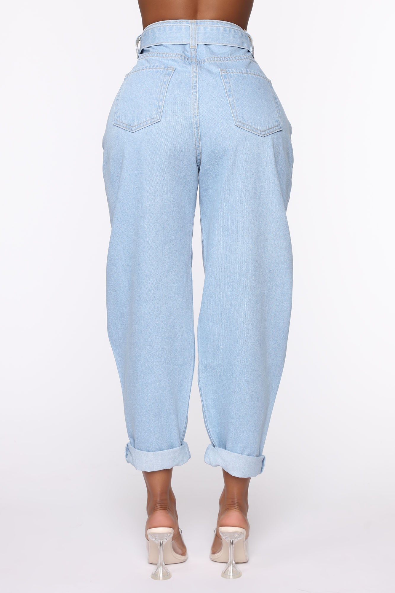 Crystal Clear Belted Balloon Mom Jeans - Light Wash Ins Street