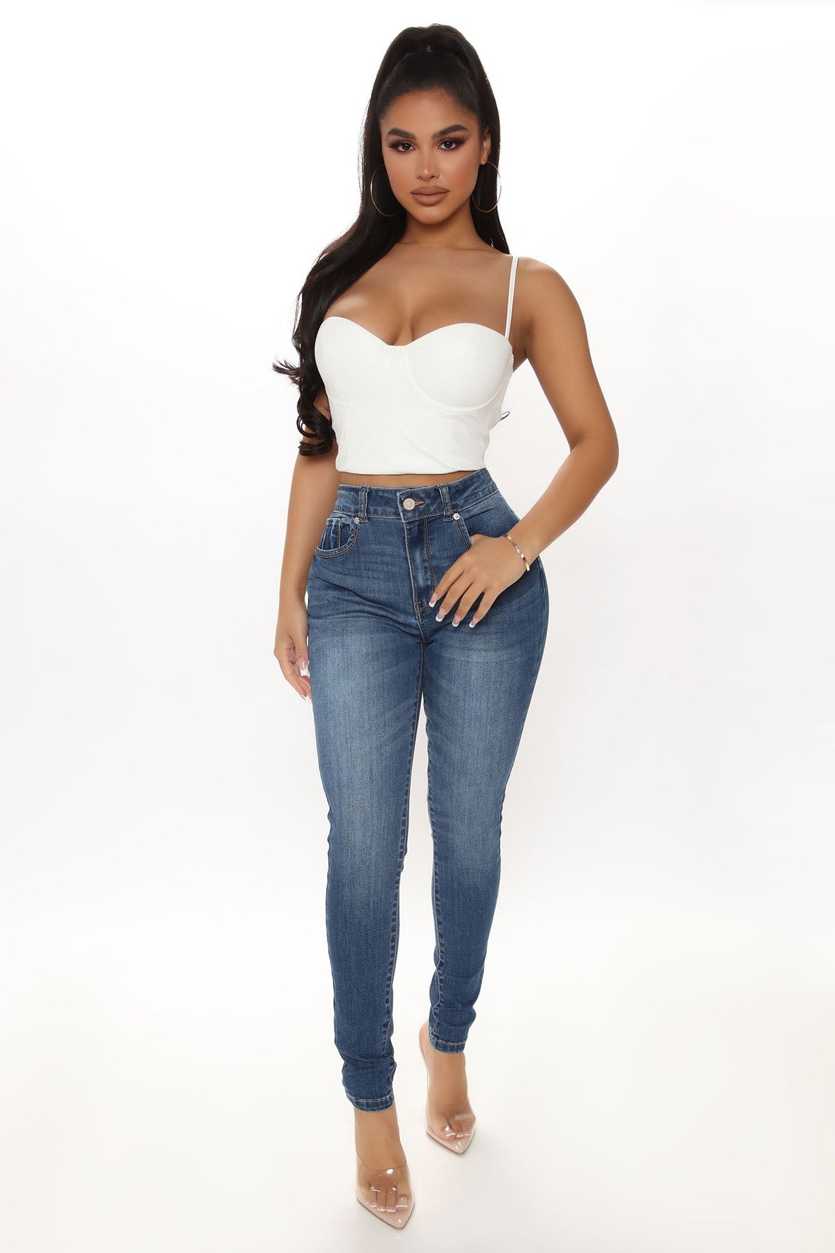 Keep It Clean Booty Lifting Skinny Jeans - Medium Blue Wash Ins Street