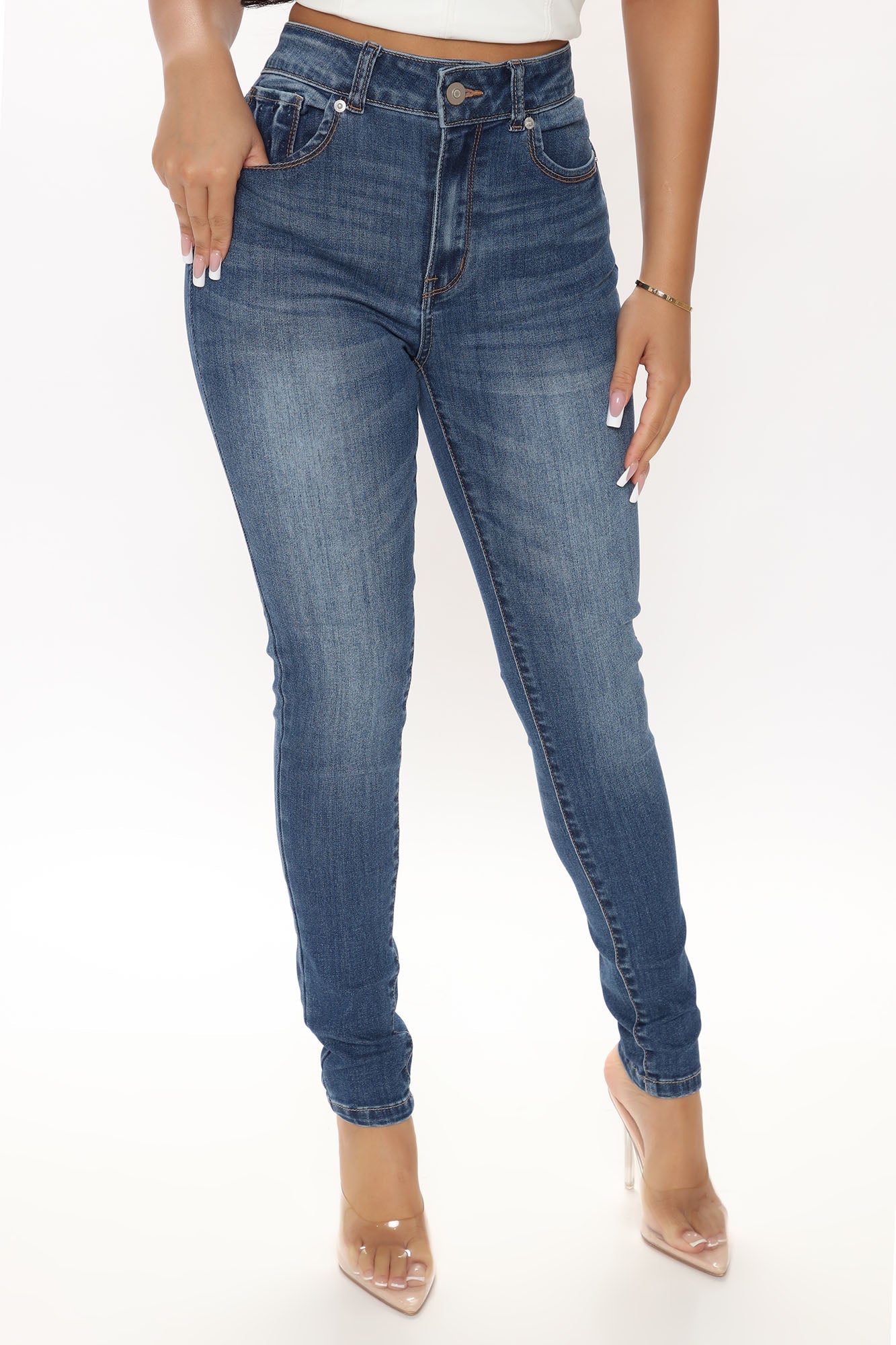 Keep It Clean Booty Lifting Skinny Jeans - Medium Blue Wash Ins Street