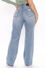 Longing For You Distressed Wide Leg Jeans - Medium Blue Wash Ins Street