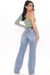 Longing For You Distressed Wide Leg Jeans - Medium Blue Wash Ins Street