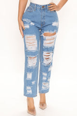 Get Ready Distressed Boyfriend Jeans - Medium Blue Wash Ins Street