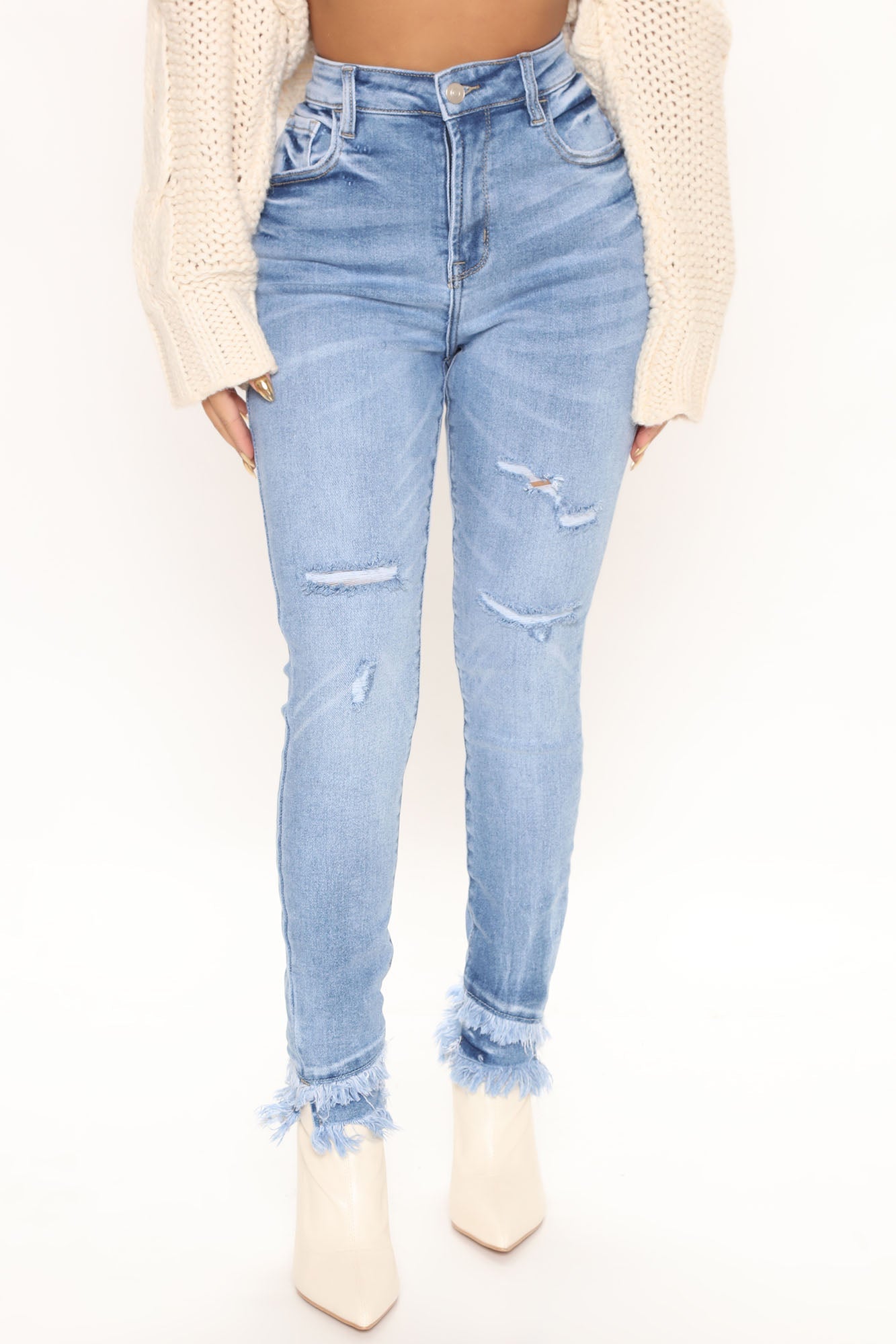 Sydney Sunshine Fray Hem Skinny Jeans - Medium Blue Wash Ins Street