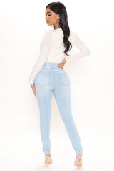 On Edge Ripped Skinny Jeans - Light Blue Wash Ins Street