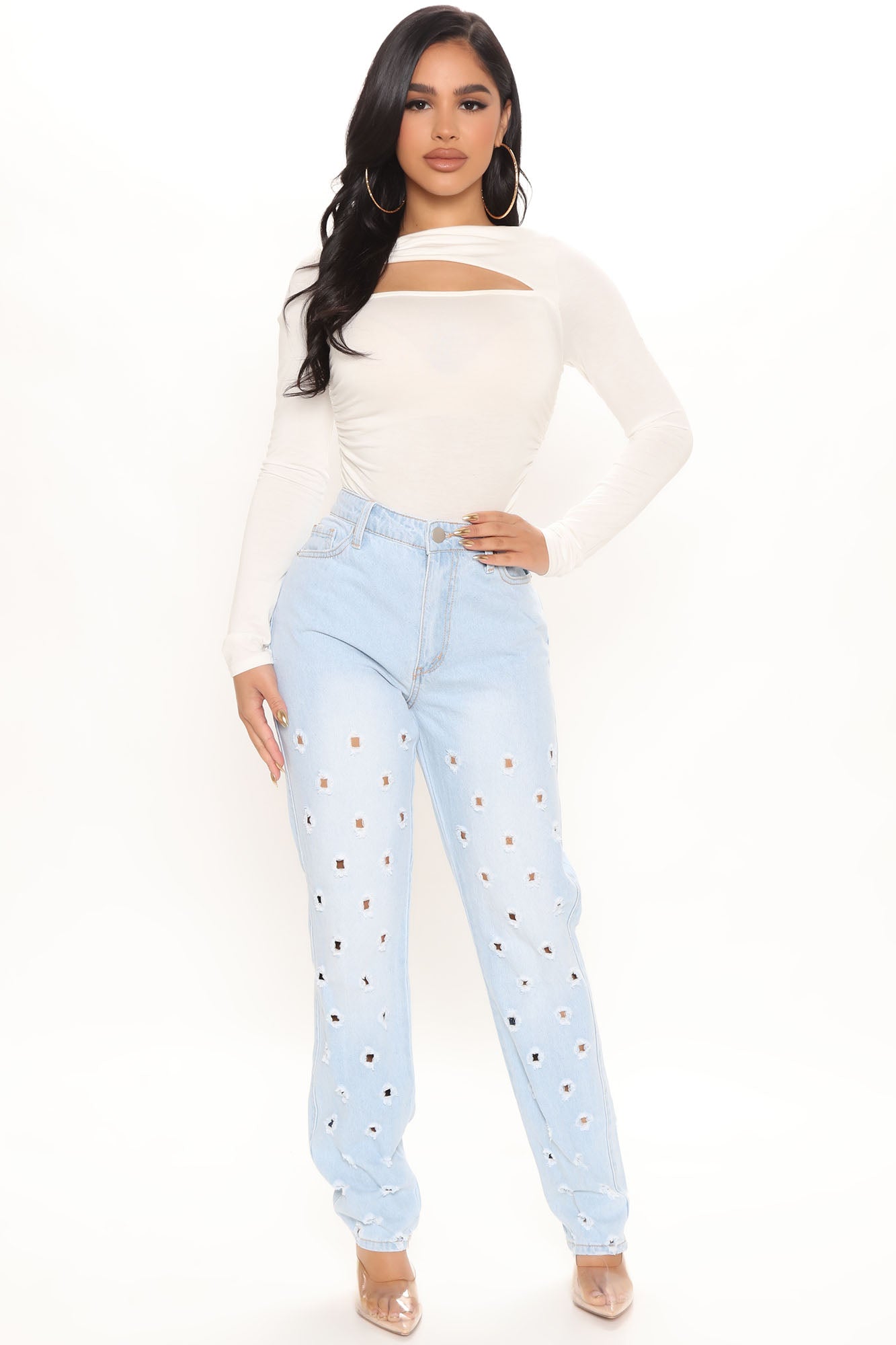 Peek A Boo Straight Leg Jeans - Light Blue Wash Ins Street