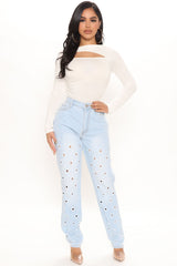 Peek A Boo Straight Leg Jeans - Light Blue Wash Ins Street