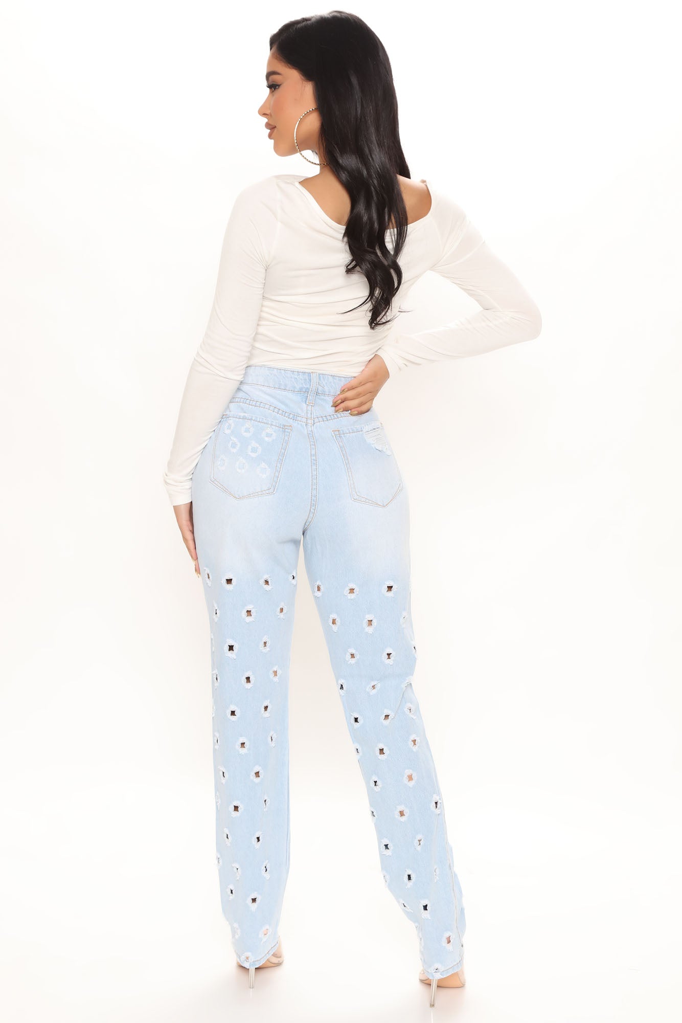 Peek A Boo Straight Leg Jeans - Light Blue Wash Ins Street
