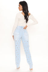 Peek A Boo Straight Leg Jeans - Light Blue Wash Ins Street