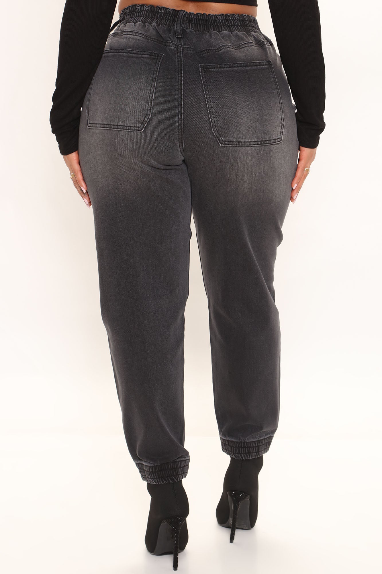 Easy Nights High Rise Denim Joggers - Black Ins Street