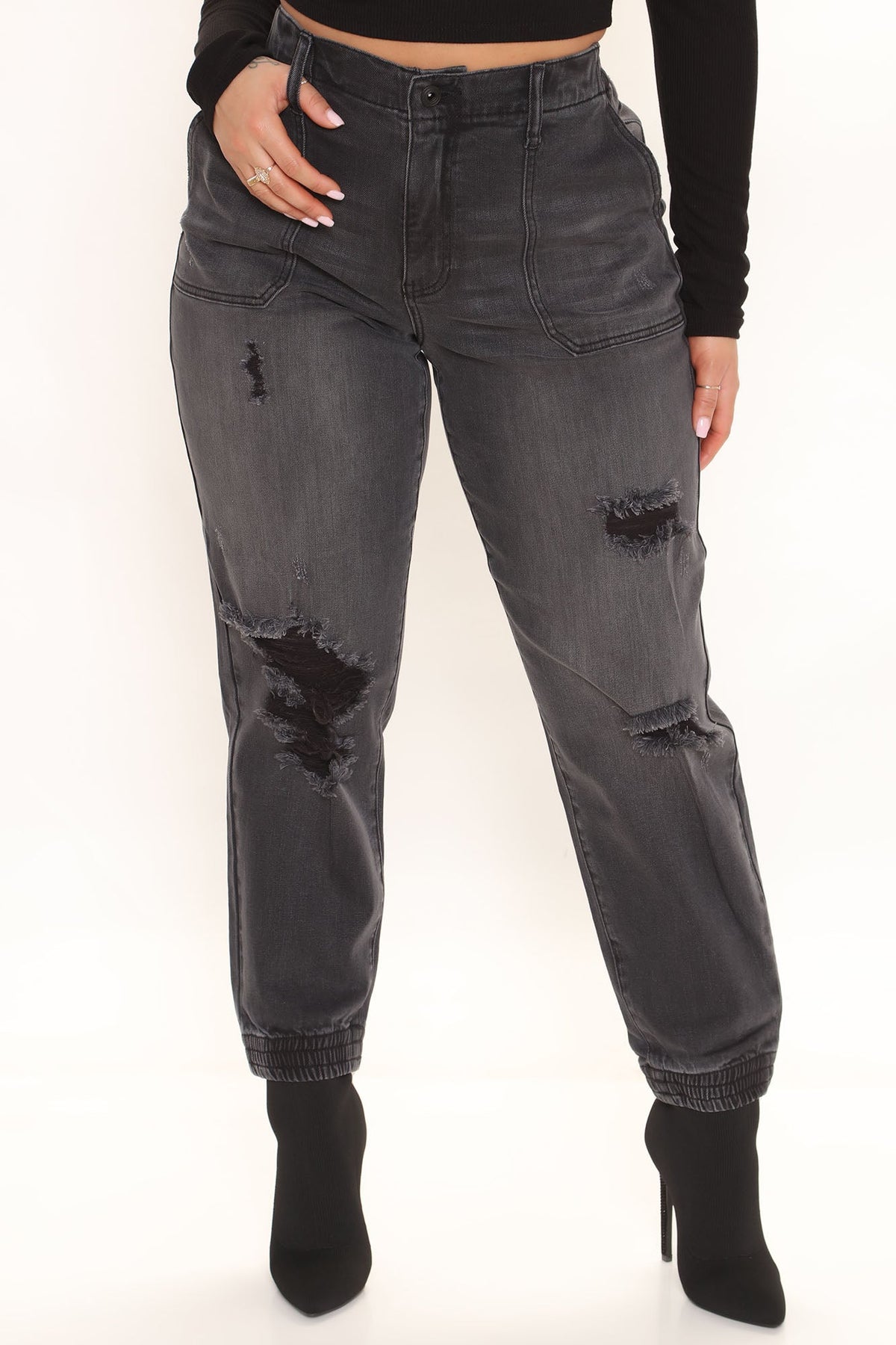 Easy Nights High Rise Denim Joggers - Black Ins Street