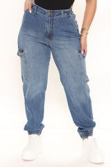 Don't Count On It Comfy Stretch Jogger Jeans - Medium Blue Wash Ins Street