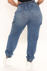 Don't Count On It Comfy Stretch Jogger Jeans - Medium Blue Wash Ins Street