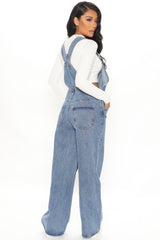 What's The Rush Slouchy Denim Overalls - Medium Blue Wash Ins Street