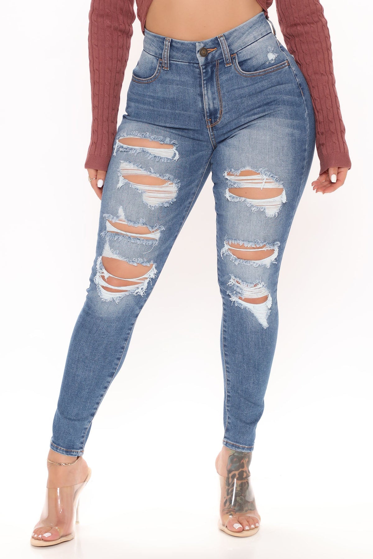 Not Too Late Eco Friendly Ripped Ankle Jeans - Medium Blue Wash Ins Street