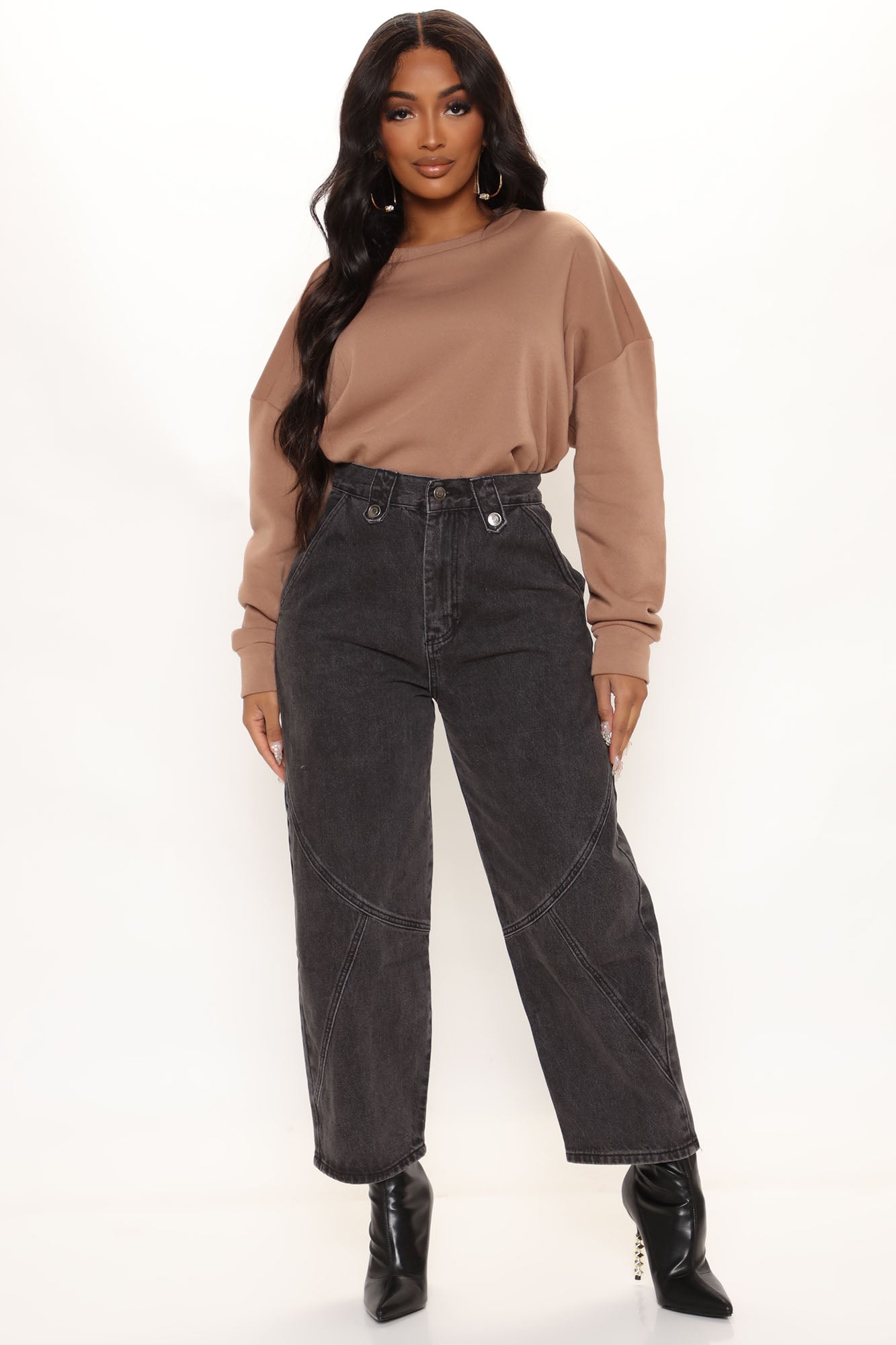 Western Showdown Non Stretch Balloon Mom Jeans - Black Ins Street