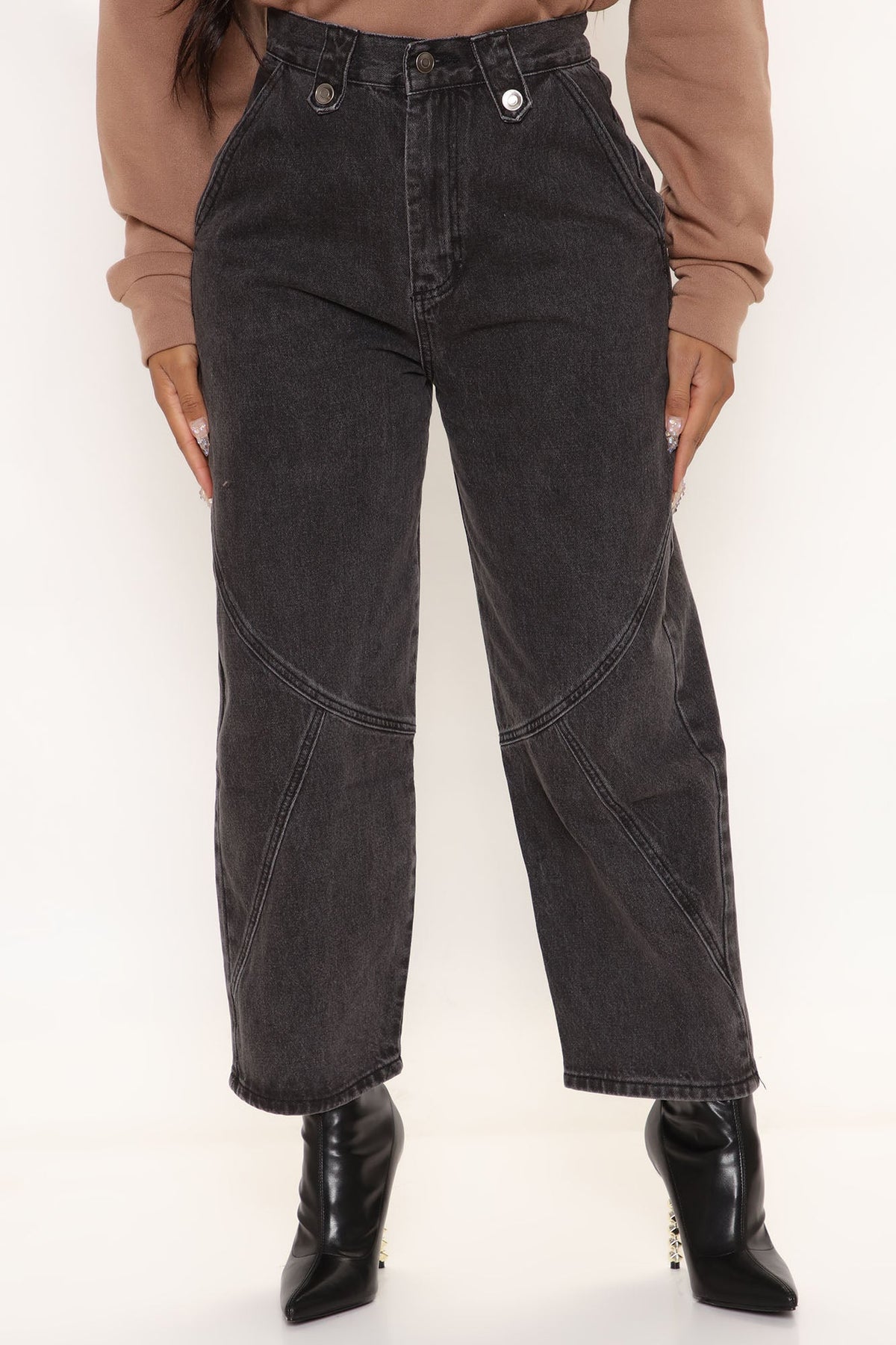 Western Showdown Non Stretch Balloon Mom Jeans - Black Ins Street