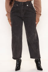 Western Showdown Non Stretch Balloon Mom Jeans - Black Ins Street