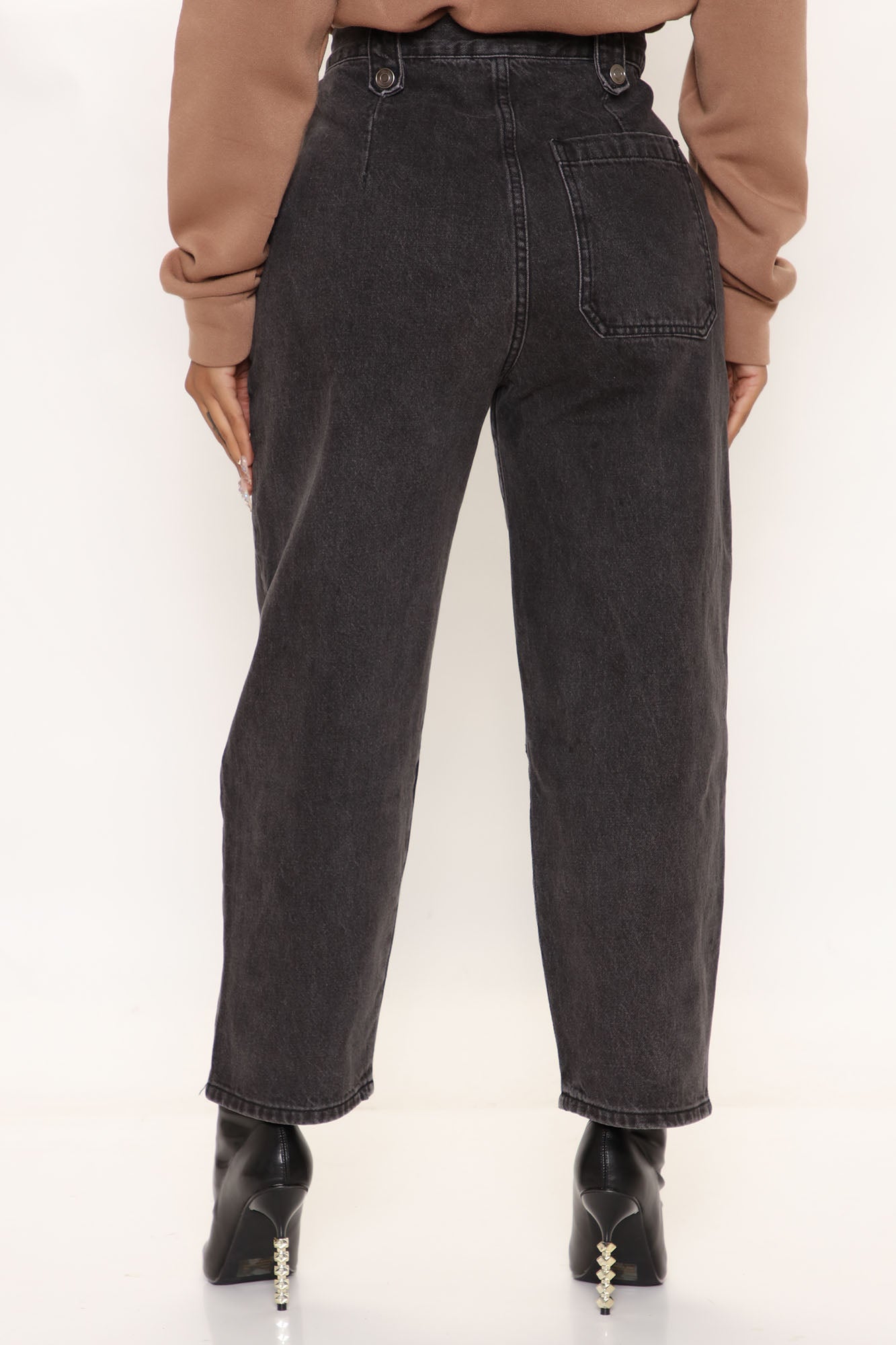 Western Showdown Non Stretch Balloon Mom Jeans - Black Ins Street