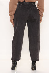 Western Showdown Non Stretch Balloon Mom Jeans - Black Ins Street