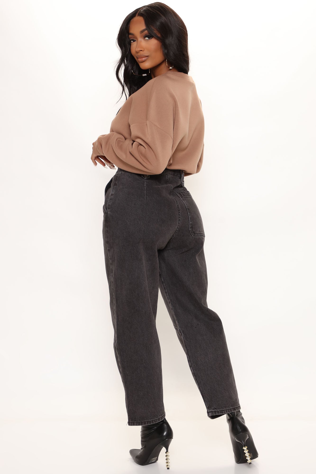 Western Showdown Non Stretch Balloon Mom Jeans - Black Ins Street