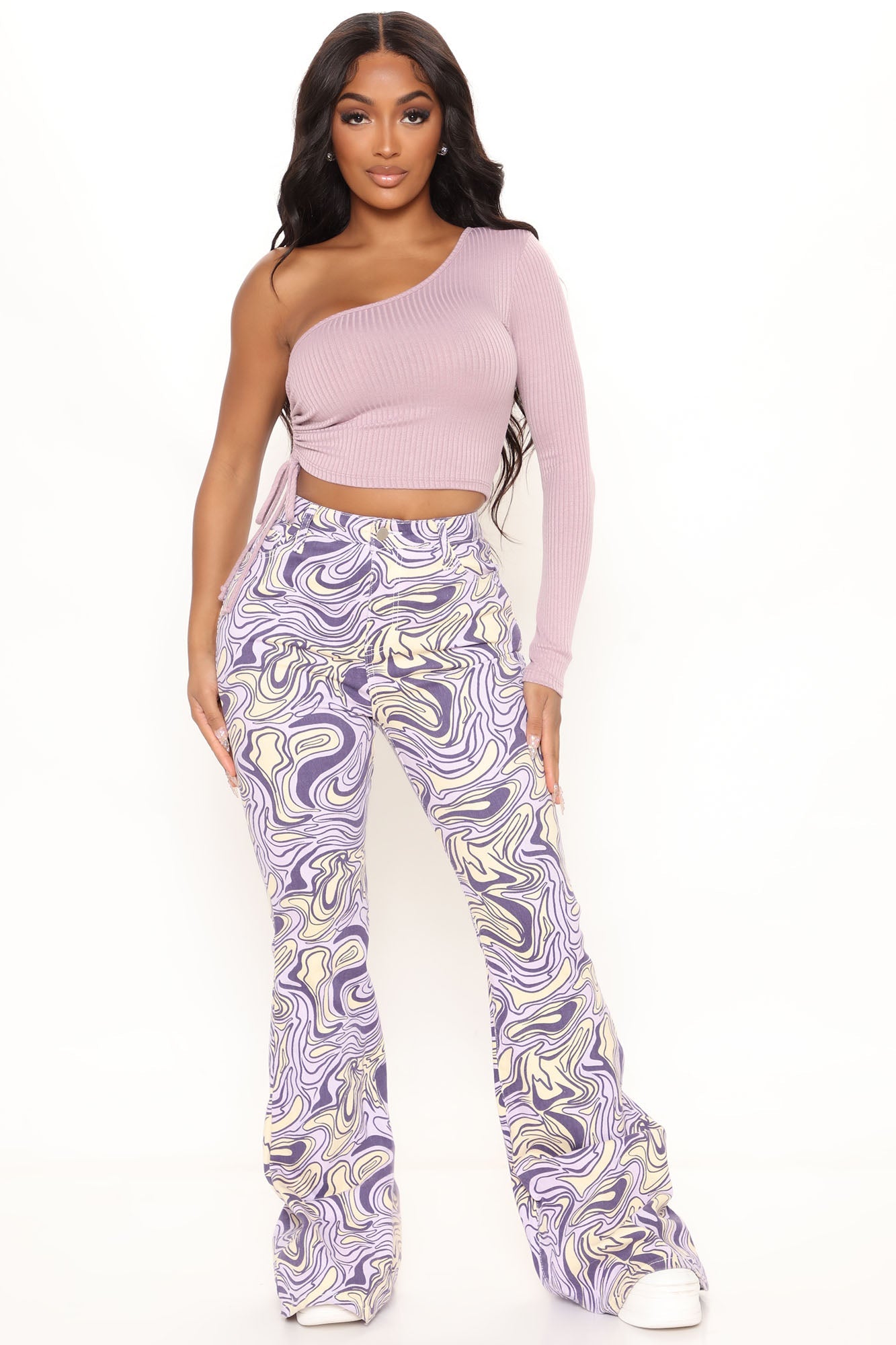 Too Groovy Swirl Print Flare Jeans - Purple/combo Ins Street