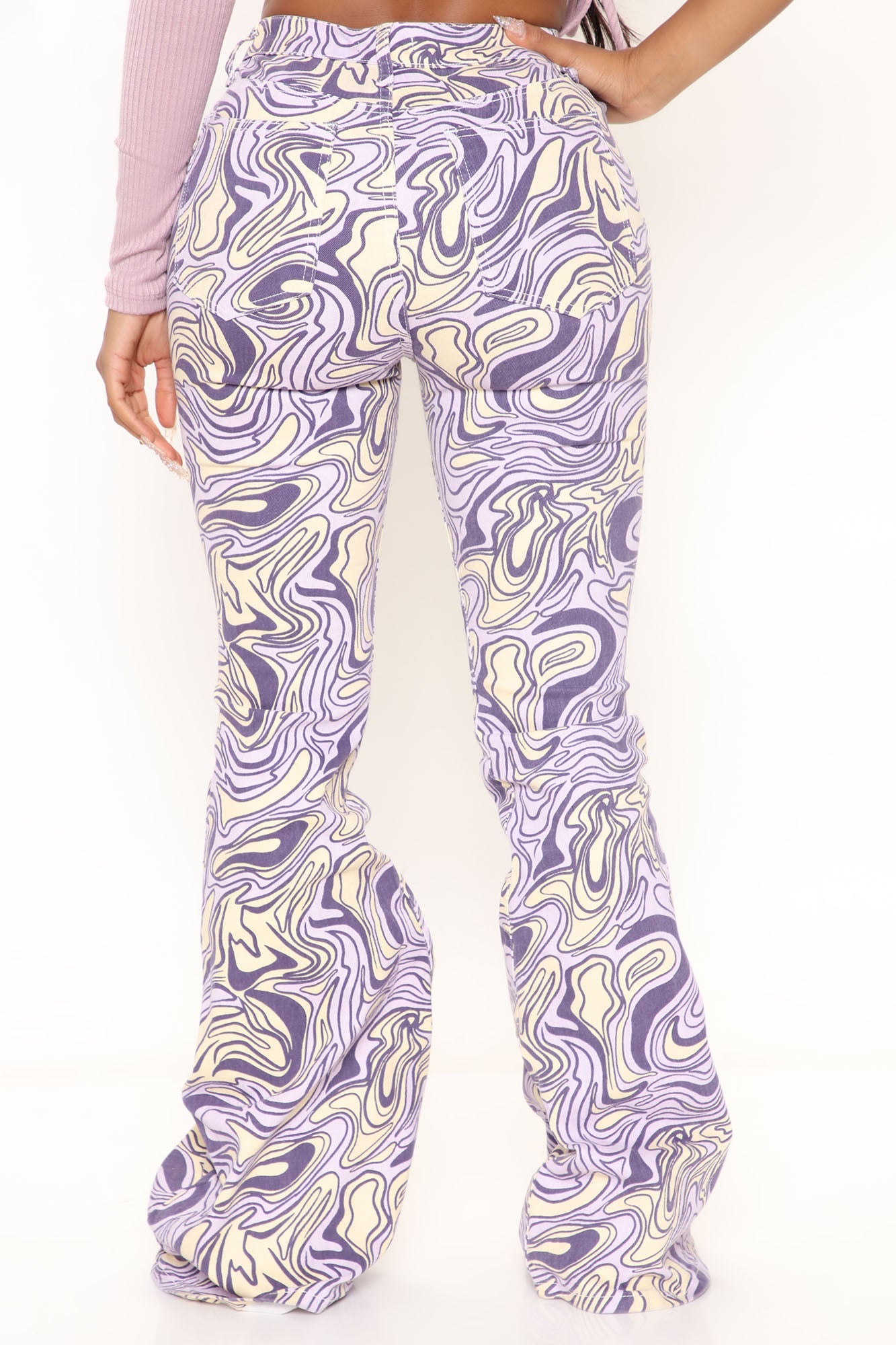 Too Groovy Swirl Print Flare Jeans - Purple/combo Ins Street