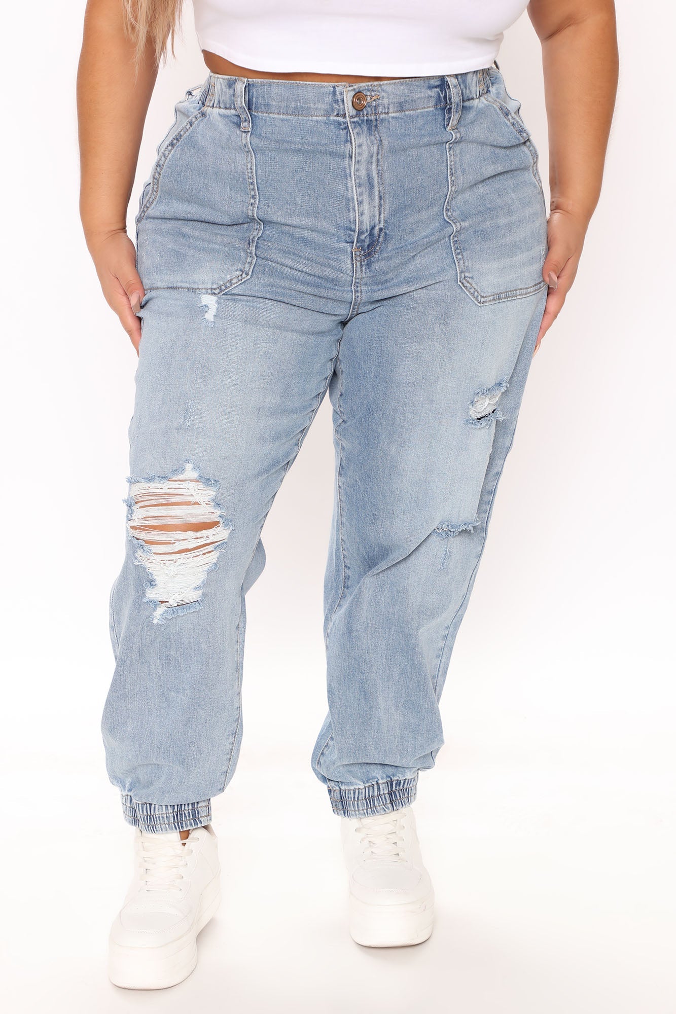 Easy Nights High Rise Denim Joggers - Medium Blue Wash Ins Street