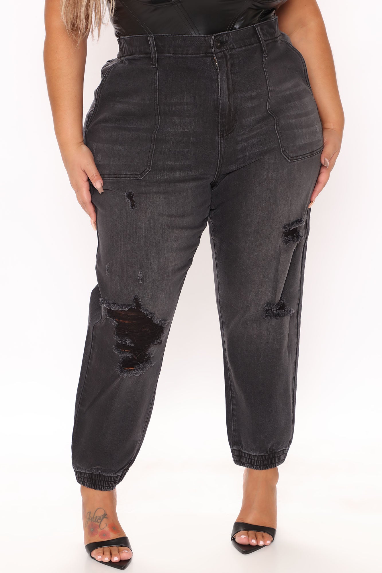 Easy Nights High Rise Denim Joggers - Black Ins Street