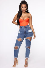 Cara Distressed Boyfriend Jeans - Dark Denim Ins Street
