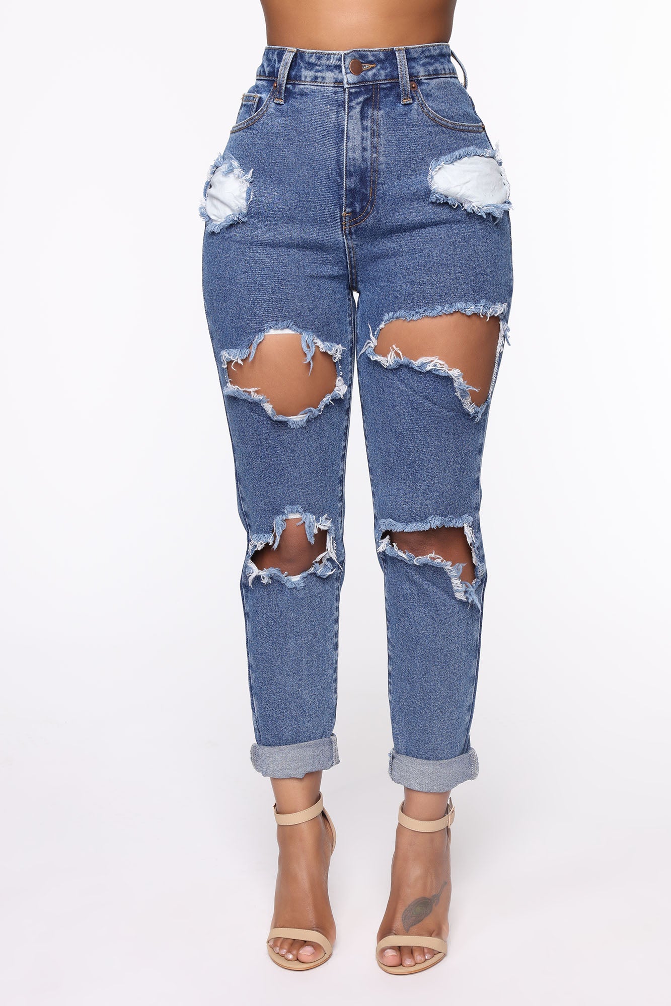 Cara Distressed Boyfriend Jeans - Dark Denim Ins Street