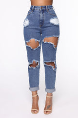 Cara Distressed Boyfriend Jeans - Dark Denim Ins Street