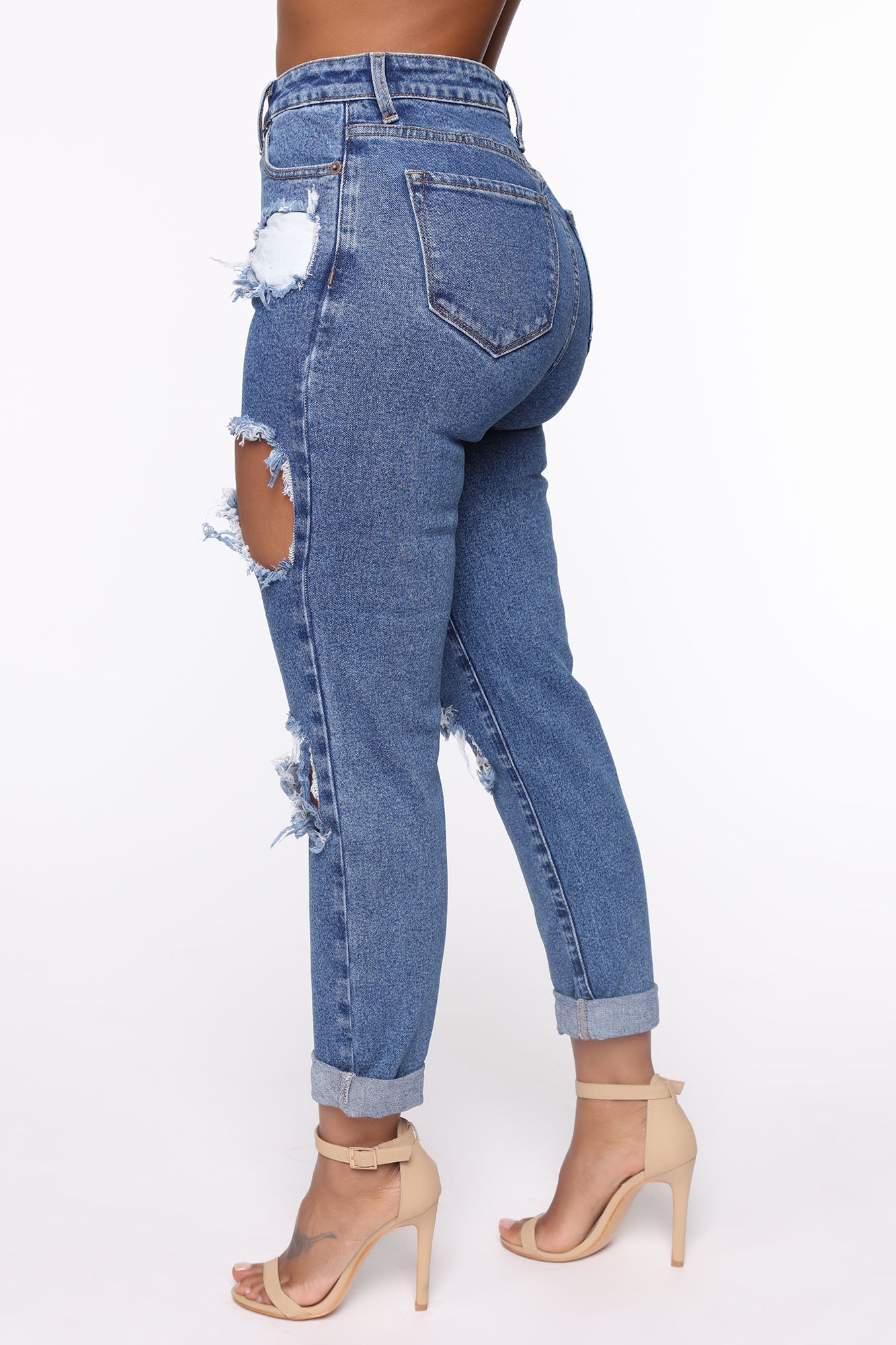 Cara Distressed Boyfriend Jeans - Dark Denim Ins Street
