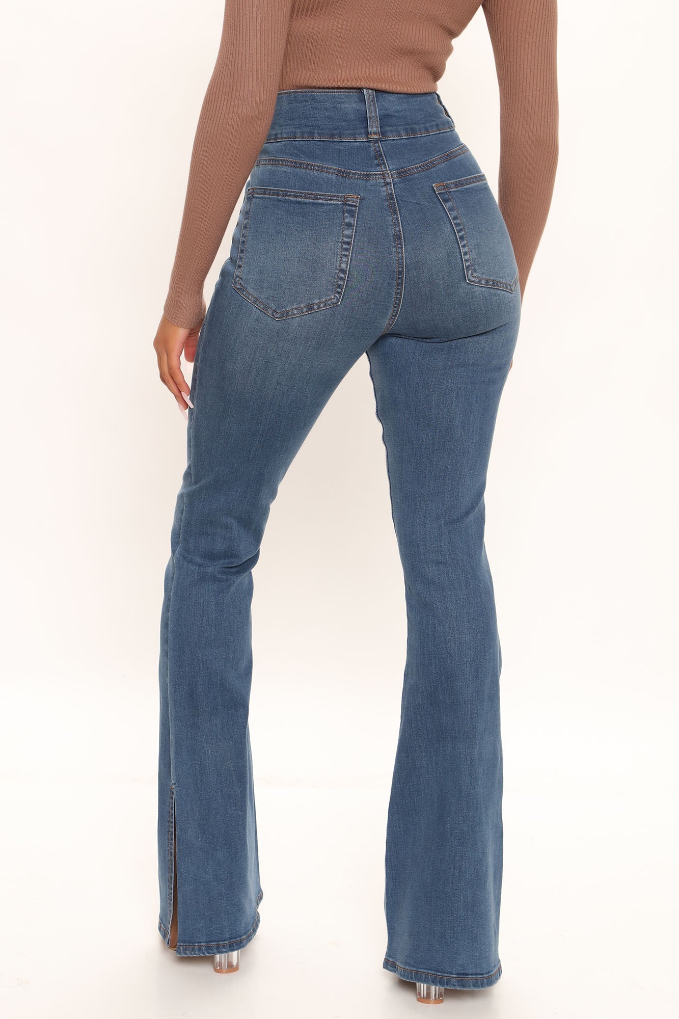 That's Hot Sculpting Split Hem Flare Jeans - Medium Blue Wash Ins Street