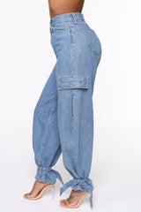 Too Tied Up Balloon Mom Jeans - Medium Wash Ins Street