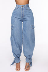 Too Tied Up Balloon Mom Jeans - Medium Wash Ins Street