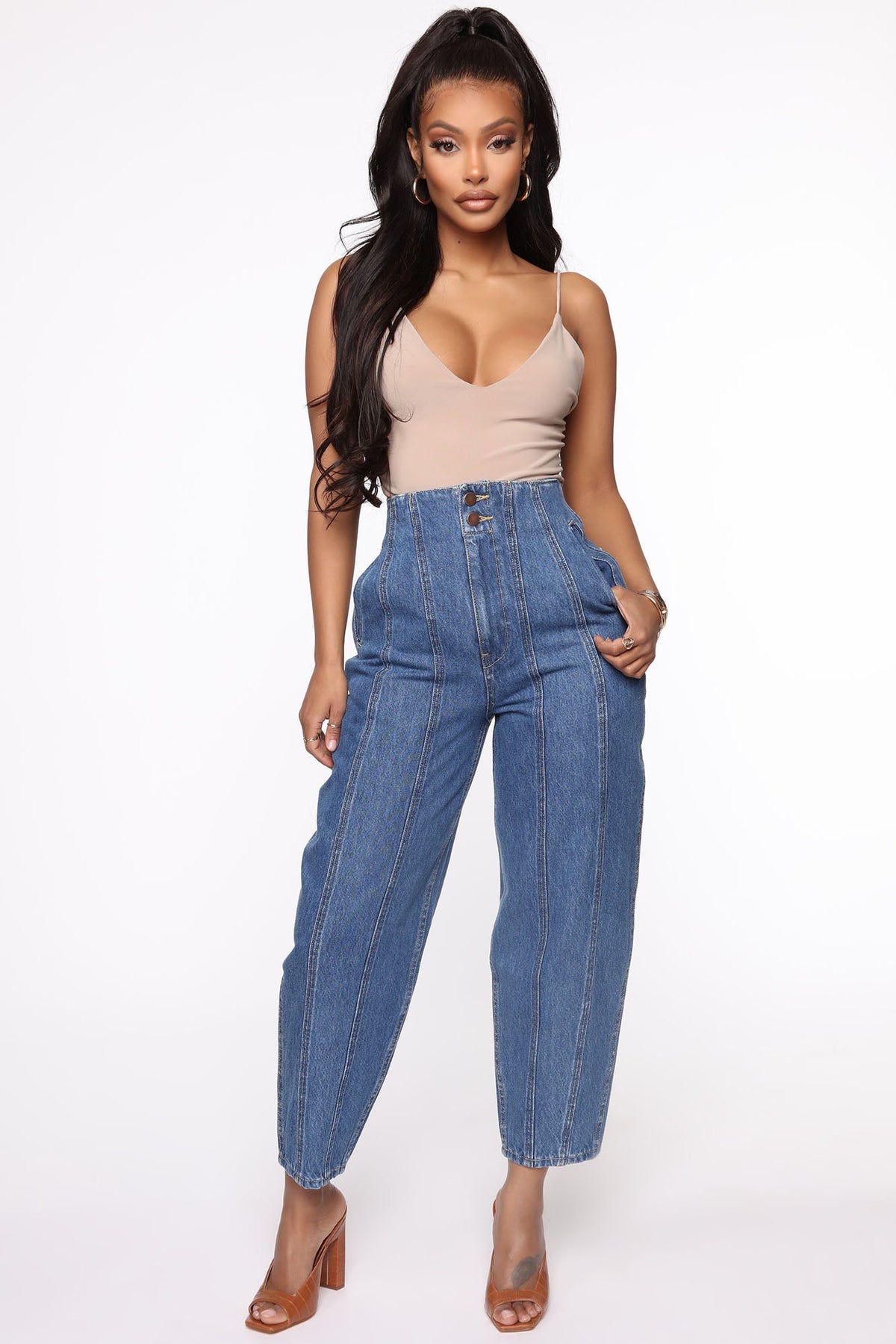 Not What It Seams Balloon Mom Jeans - Medium Wash Ins Street