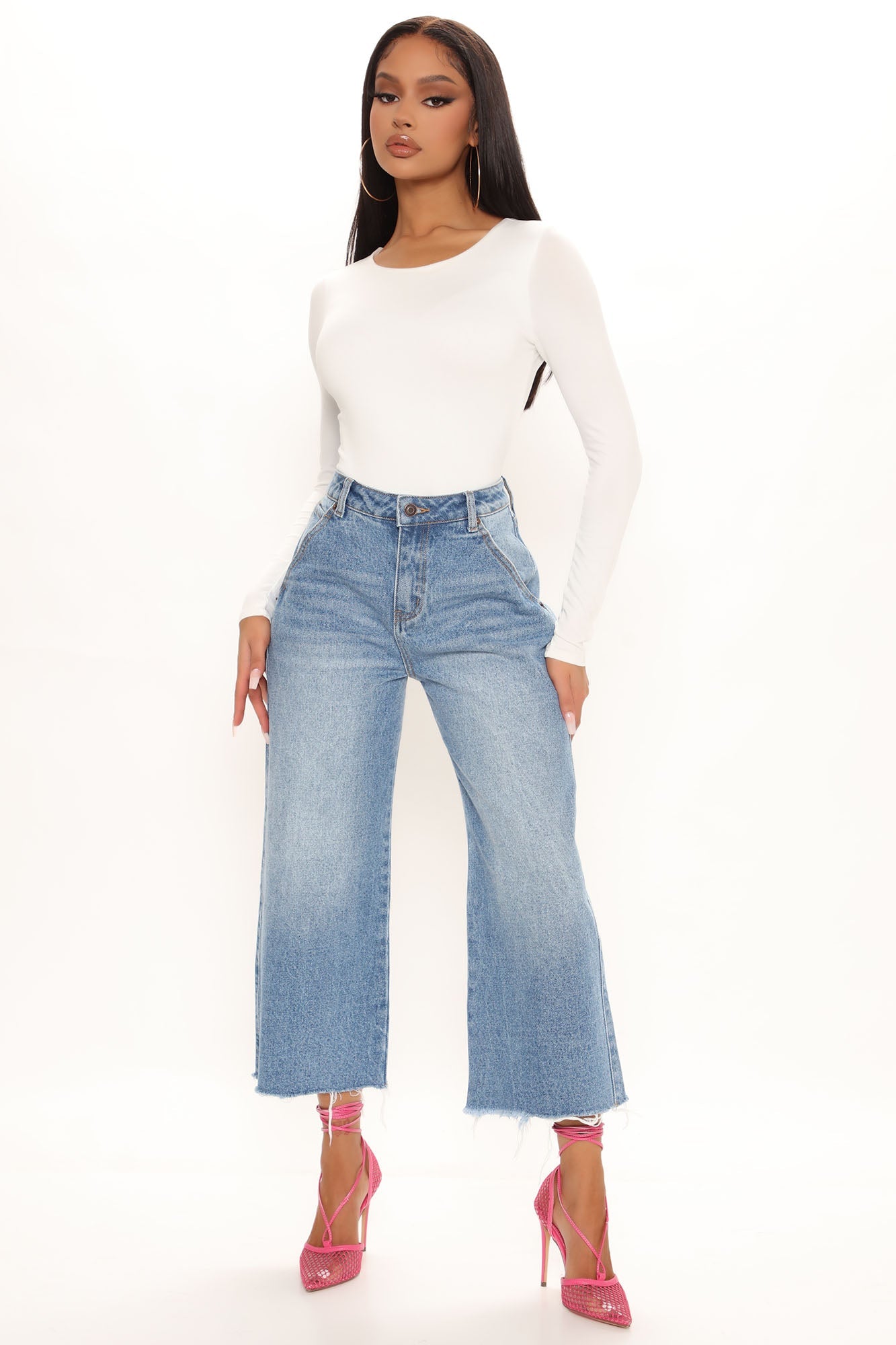 All Or Nothing Loose Wide Leg Jeans - Medium Blue Wash Ins Street