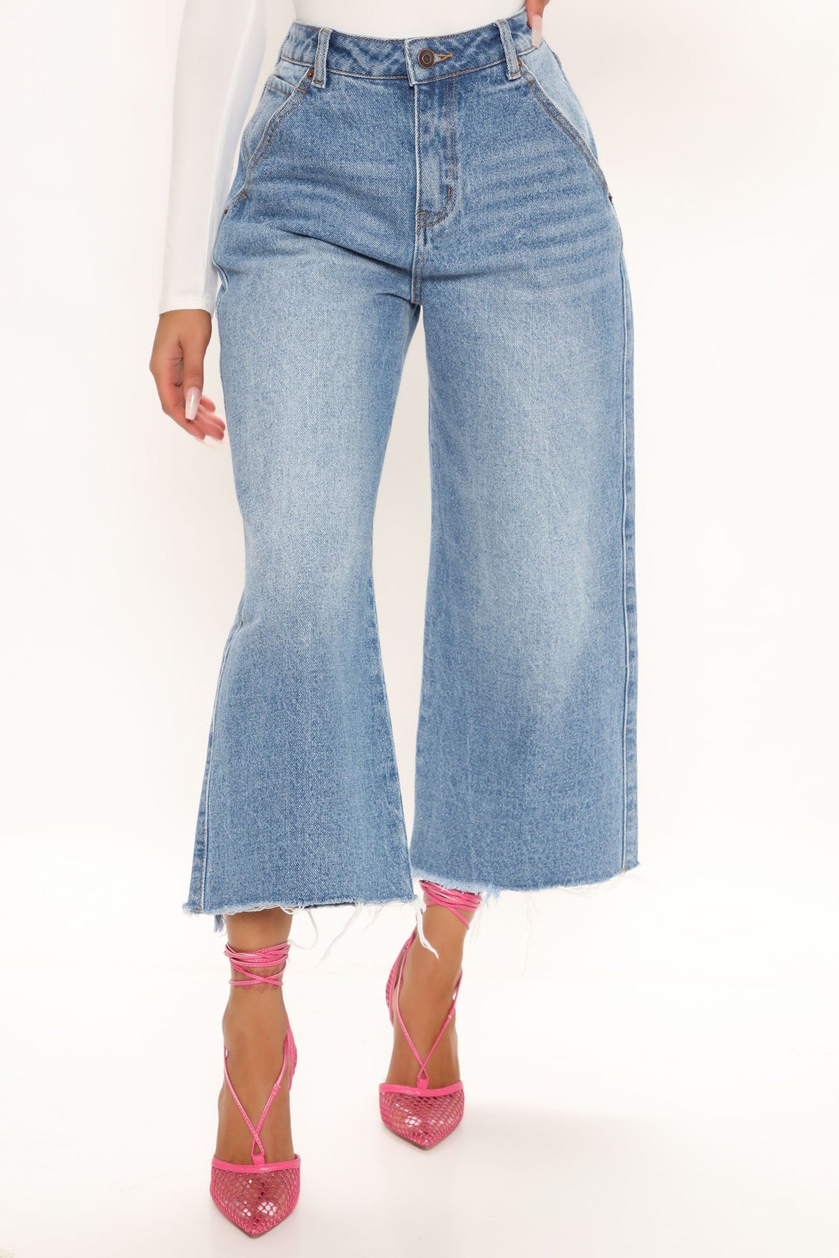 All Or Nothing Loose Wide Leg Jeans - Medium Blue Wash Ins Street