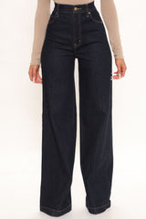 Classic High Waist Trouser Flare Jeans - Rinse Blue Wash Ins Street