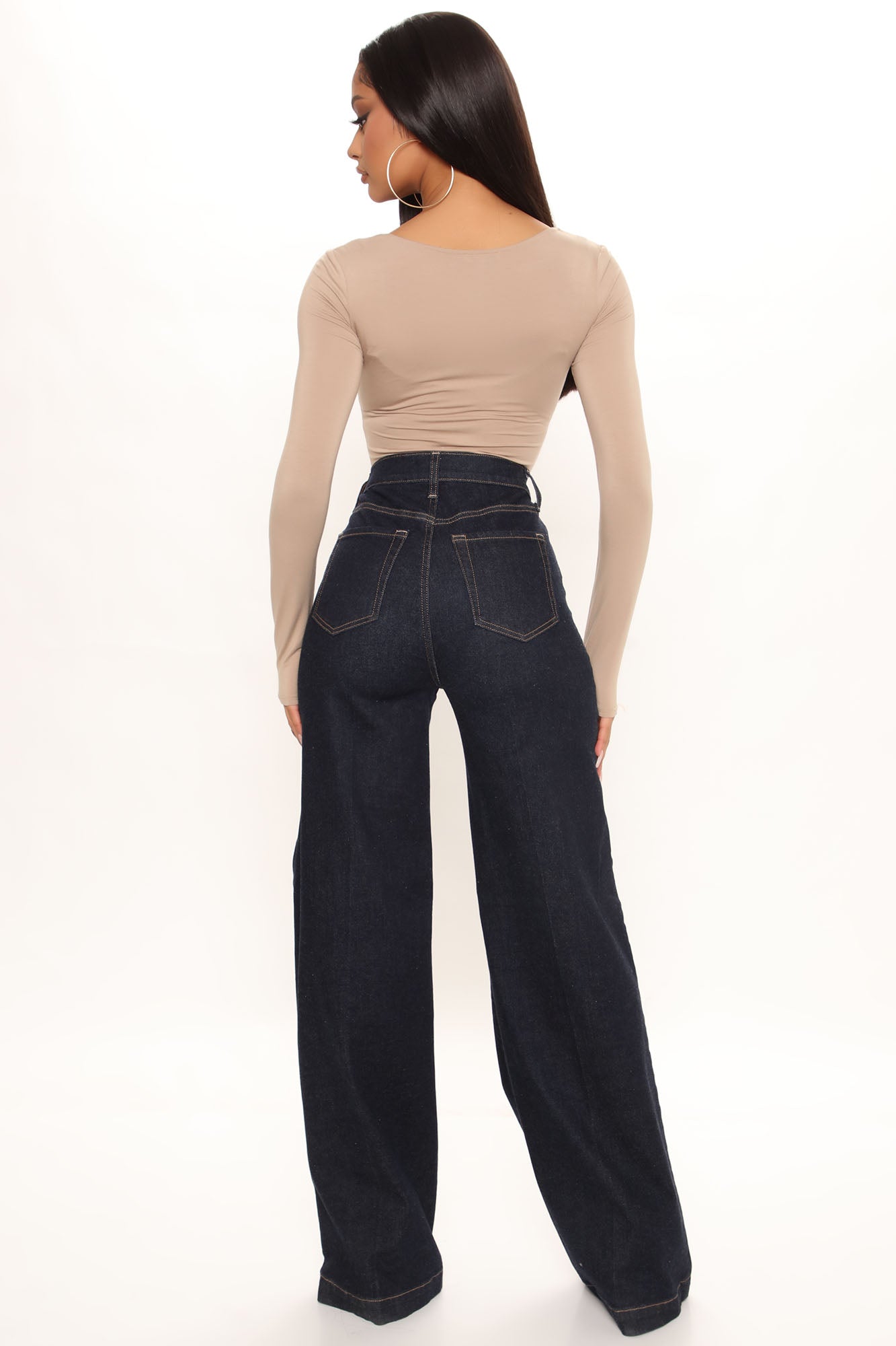 Classic High Waist Trouser Flare Jeans - Rinse Blue Wash Ins Street