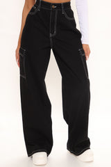 Worry Free Wide Leg Carpenter Jeans - Black Ins Street