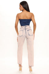 No Time For Games Acid Wash Straight Leg Jeans - Pink Ins Street