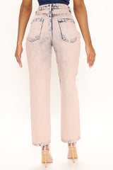 No Time For Games Acid Wash Straight Leg Jeans - Pink Ins Street