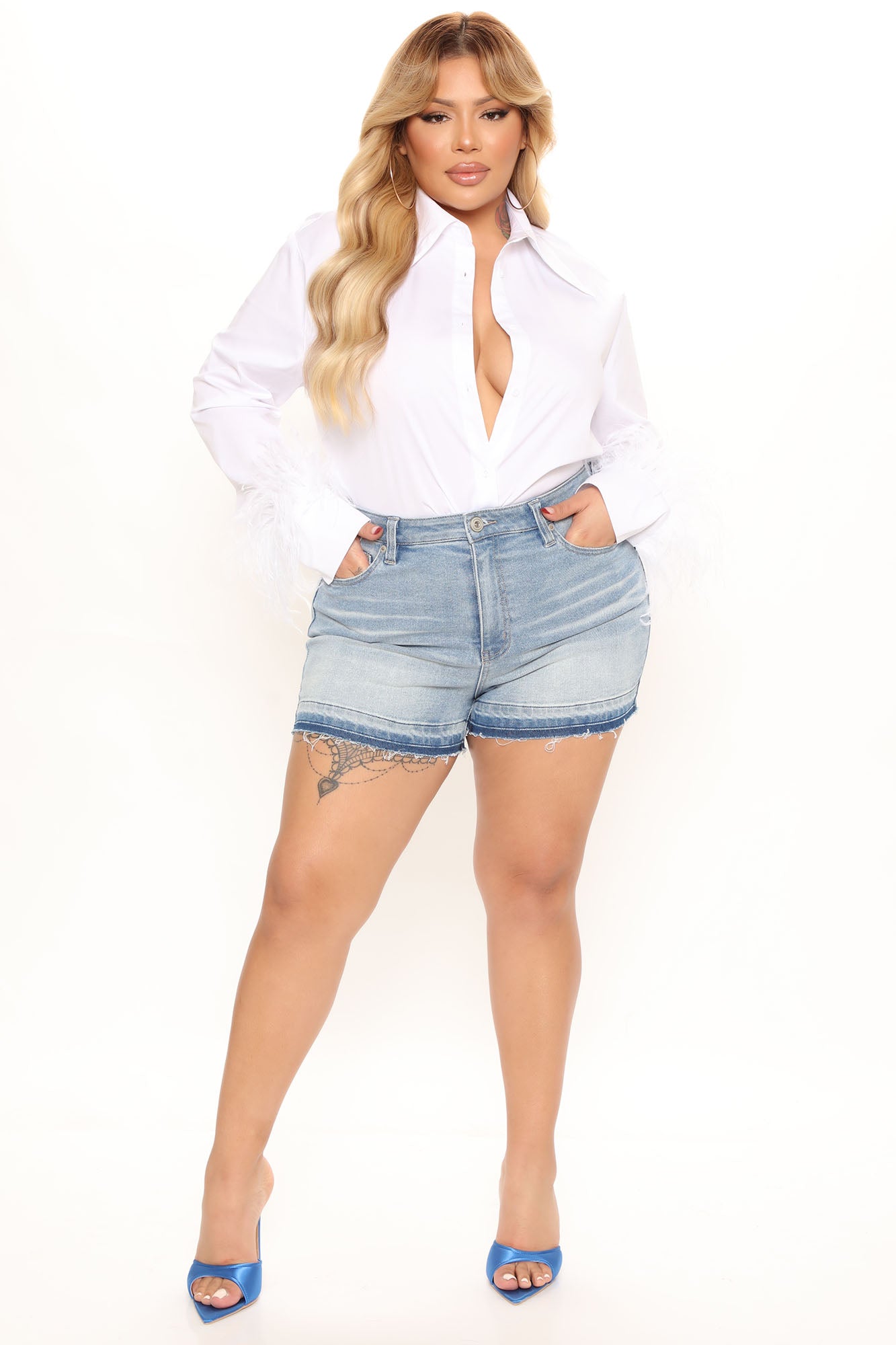 Hotlanta Release Hem Stretch Denim Shorts - Light Blue Wash Ins Street