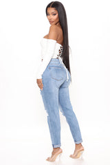 I Said So Ripped Boyfriend Jeans - Medium Blue Wash Ins Street