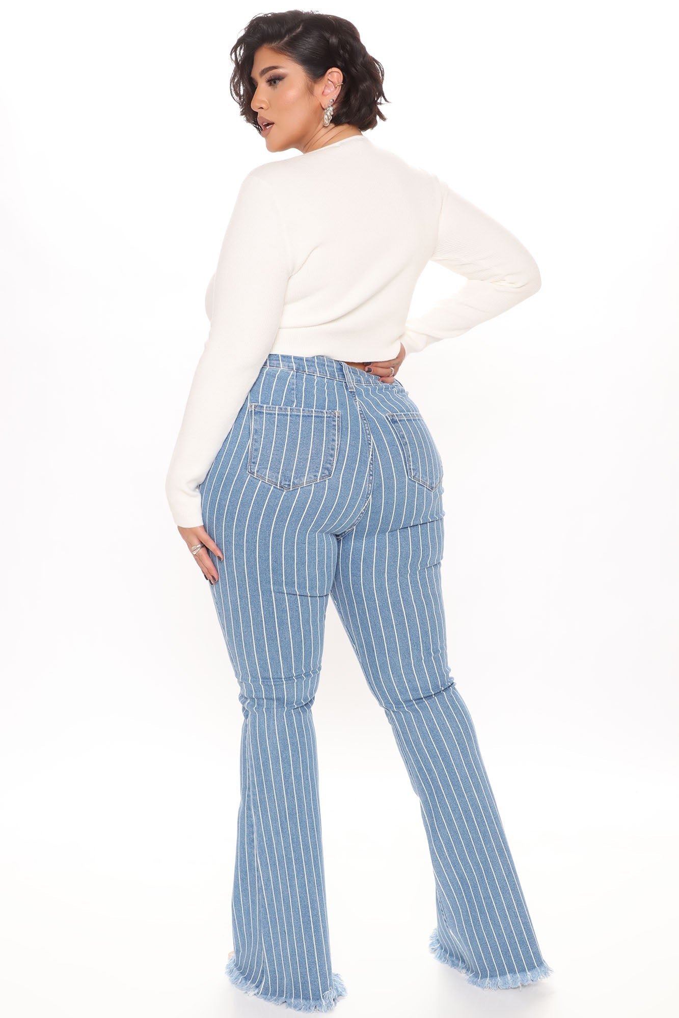 Crossed The Line Striped Flare Jeans - Light Blue Wash Ins Street
