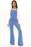 Feeling Fine Stretch Extreme Flare Overalls - Light Blue Wash