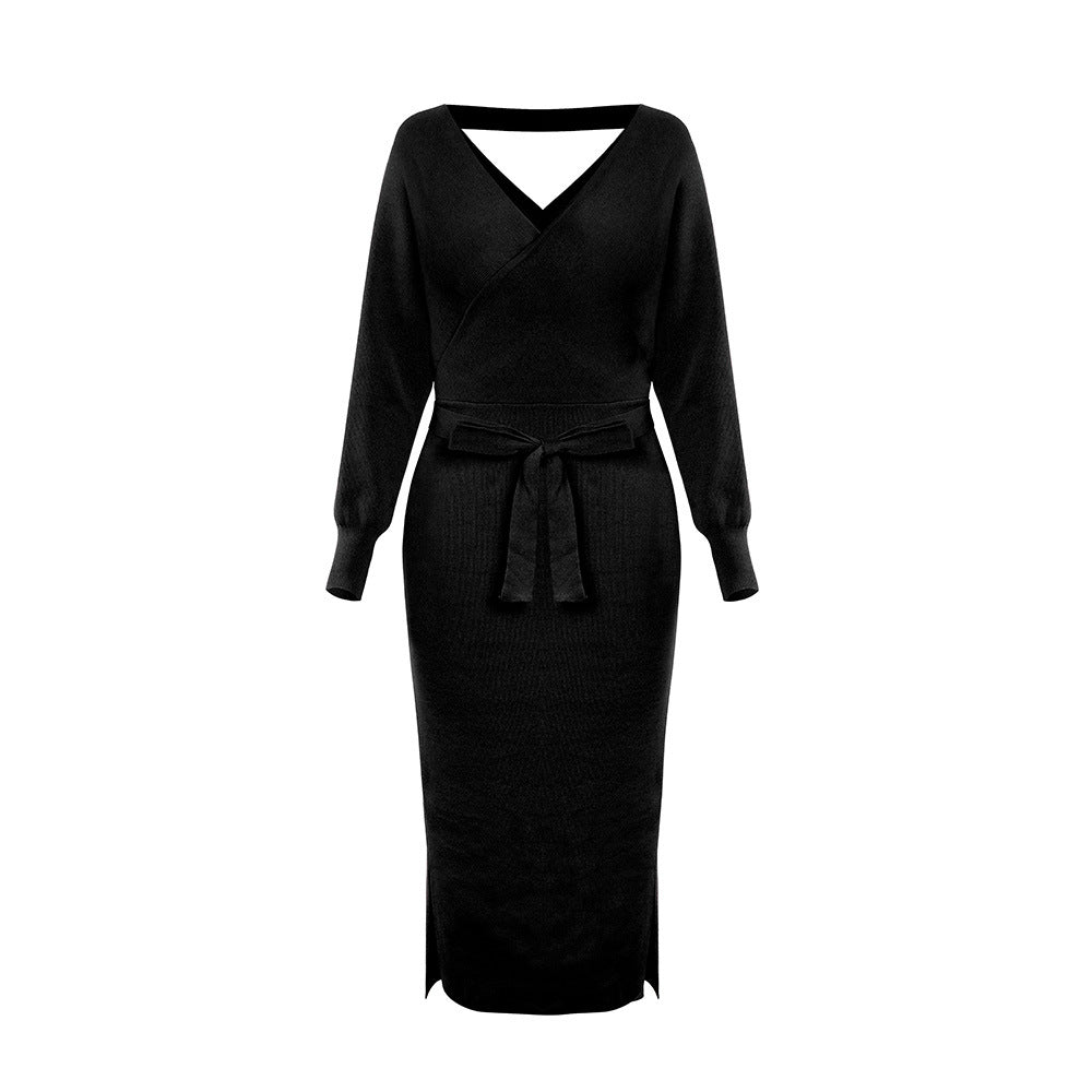 Yara Drape Knit Midi Sweater Dress - Black Ins Street