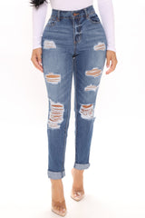 Wife Her Up Ripped Mom Jeans - Medium Blue Wash Ins Street